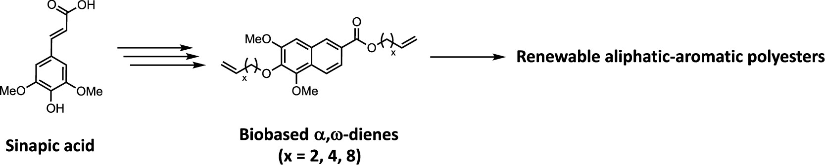 Aliphatic-Aromatic Polyesters from Naturally Occurring Sinapic Acid through Acyclic-Diene Metathesis Polymerization in Bulk and Green Solvent Cyrene